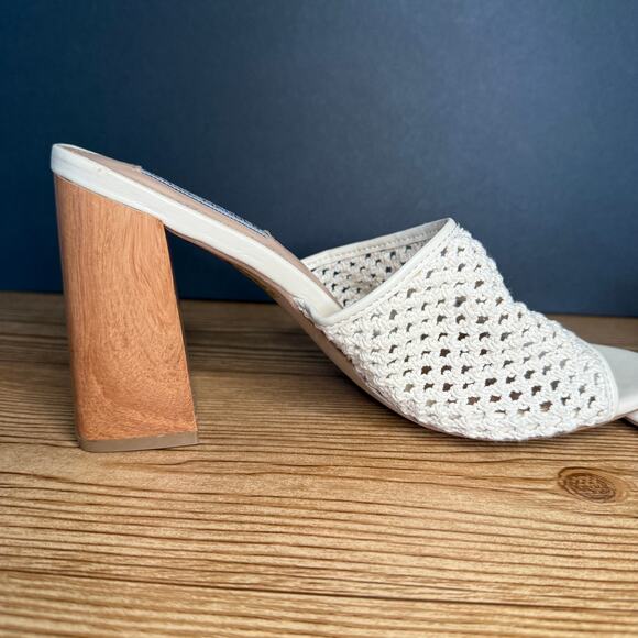 Steve Madden Cream Crochet Knit Block Heel Mules Womens 11 Cataleya - Picture 5 of 12